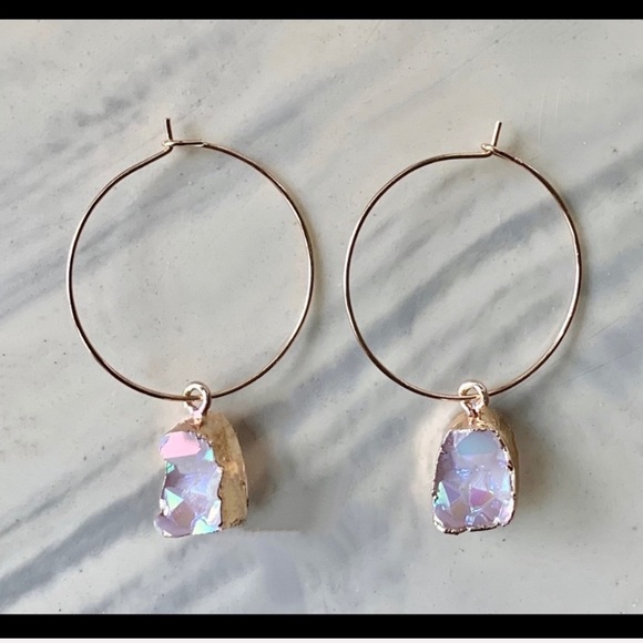 Best seller! Gold iridescent hoops.    stud - Picture 6 of 7